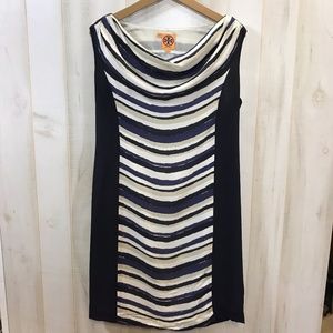 Tory Burch Blue Black Tan 100% Silk Dress Size 10